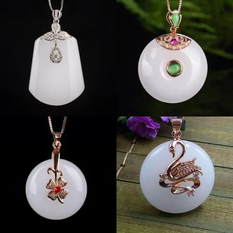 

Natural Gold Silk Jade Safety Buckle Pendant Inlay Women's Sweater Chain Pendant Wholesale