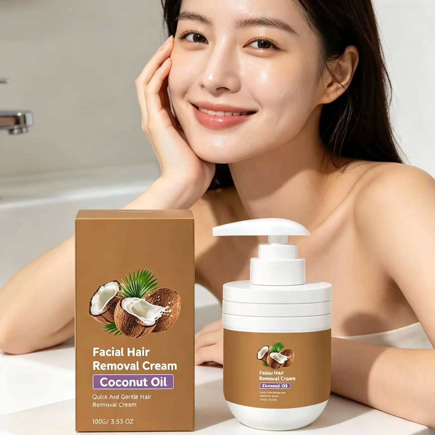 Facial Hair Removal Cream Coconut Oil Painless Non Irritating Sensitive Skin Care Upper Lip Hair Removal Depilatory Cream 100g