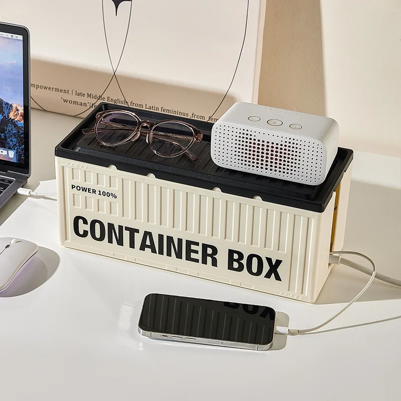 1 pcs data cable power socket shielding box desktop wire storage box Industrial style power strip power cord storage box