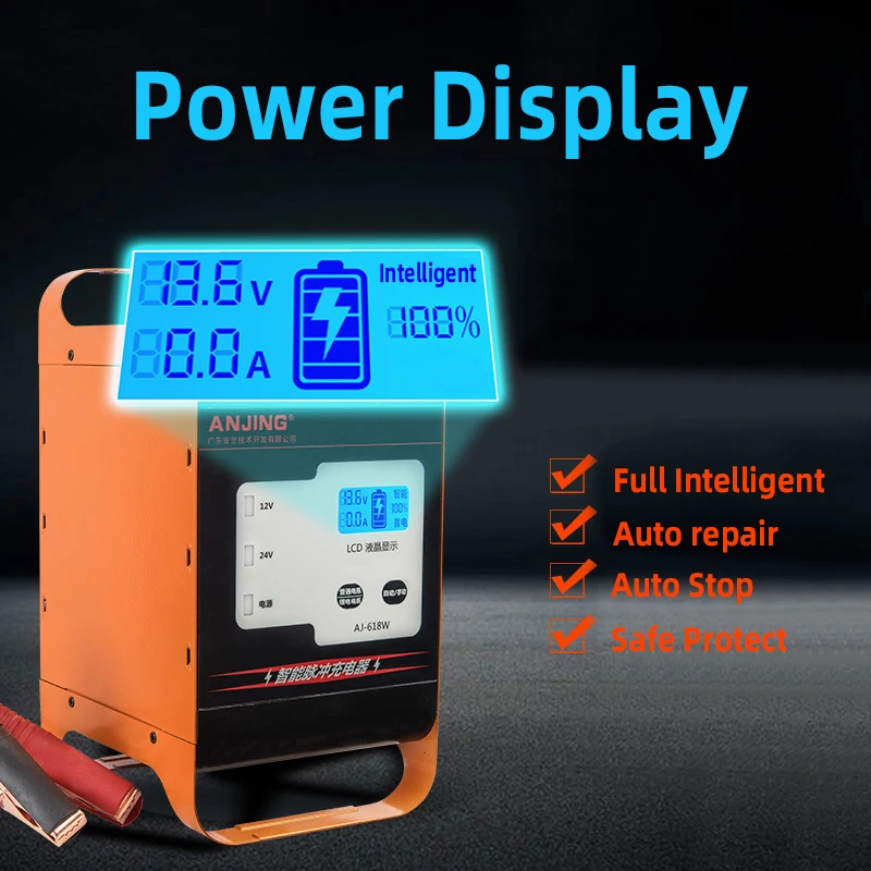 Fast Charge 600W/400W Car Battery Charger Universal 12V 24V Large Car Battery Charger 50A/30A Charging for Batteies