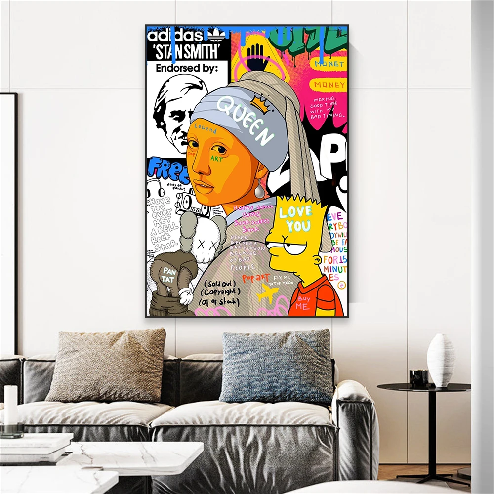 Abstract Girl with a Pearl Earring Poster Disney Cartoon Graffiti Wall Art Prints Funny The Simpsons Canvas Painting Home Decor