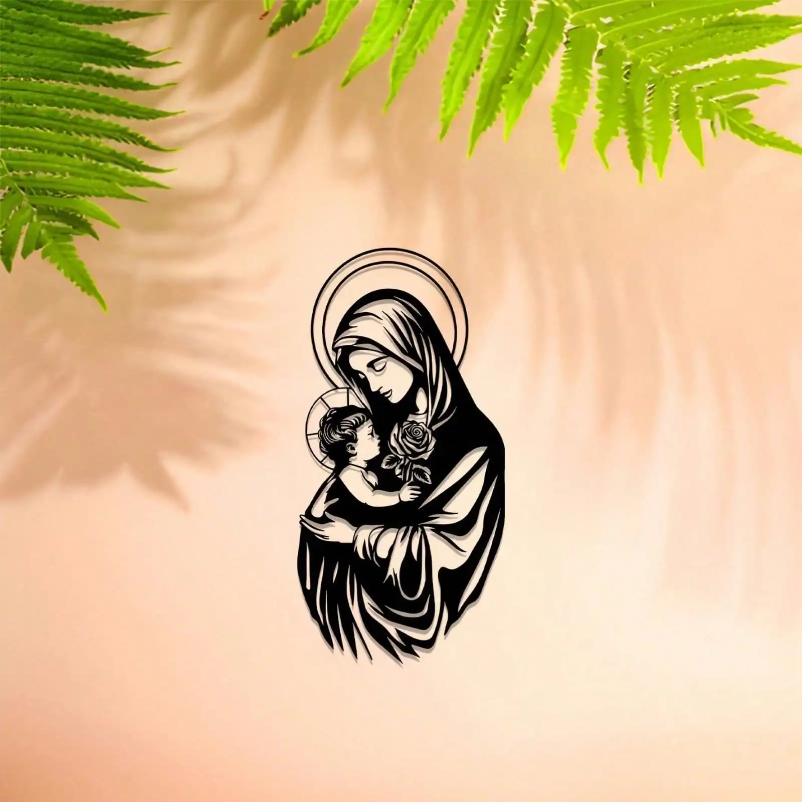 Virgin Mary Metal Wall Art Black Religious Decor Fade Resistant Living Room Rustproof Waterproof Iron Hanging Unique Home Gift