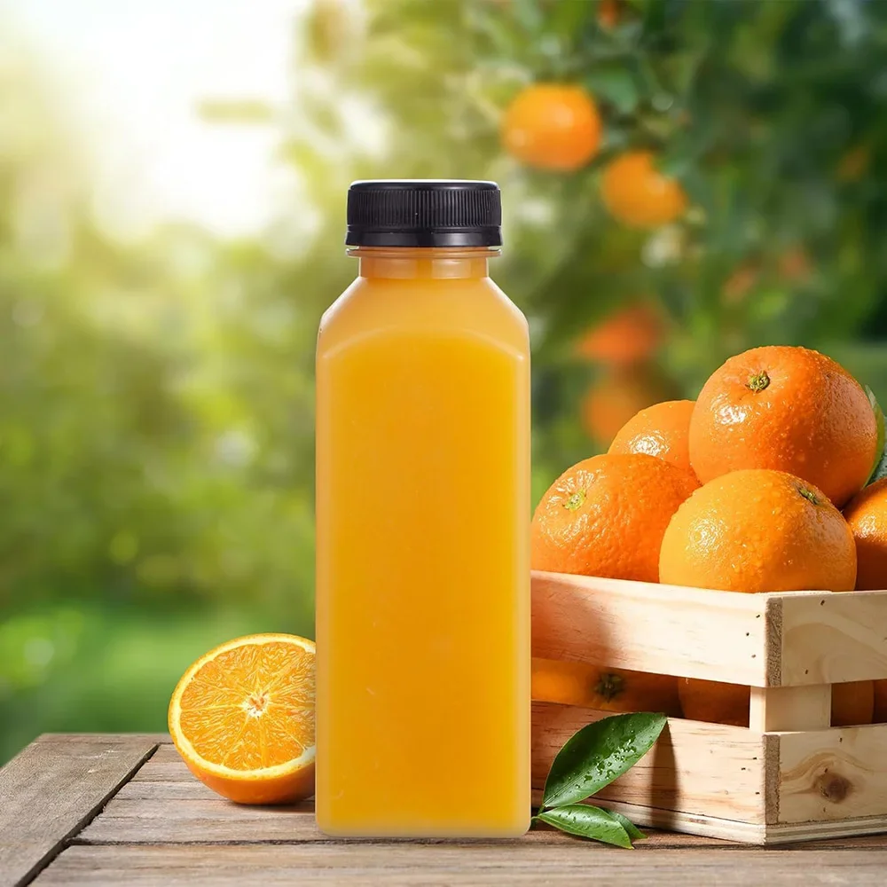 Reusable transparent plastic juice bottle, disposable empty bottle for smoothies, juice container, 12oz.