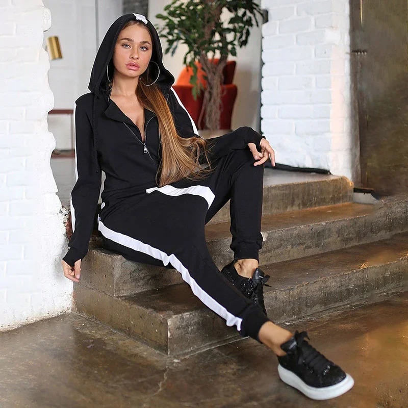 Fashion Streetwear Female Jumpsuit Casual Sportswear Overalls For Women Loose Contrast Sporty Jumpsuit Spring Autumn