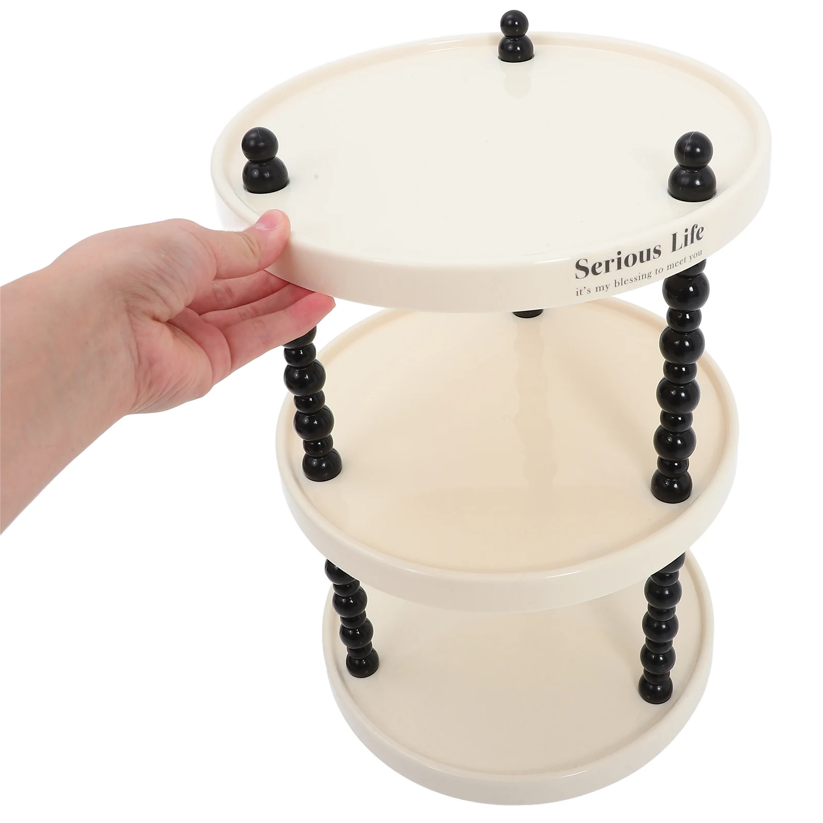 

Three layer Storage Rack Large Capacity Space saving Cup Holder Kitchen Bedroom Living Room Desk Accessories Round Beige Color