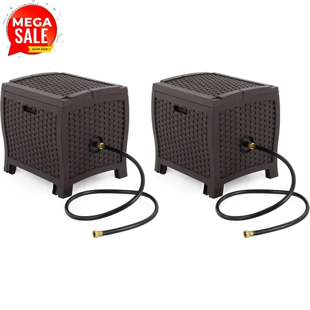 Hot-selling2 Pack 175 ft. Wicker Style Resin Hose Hideaway with Hose Guide, Java, Mocha Brown
