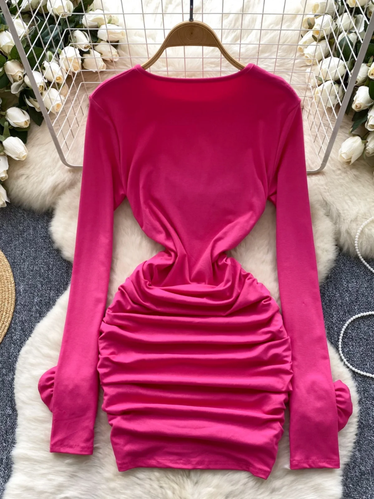 Pure Desirable Sexy Bodycon Dr Women's Autumn New Sle 3D Flower Long Sve Slim Fit Base ort Skirt Korean Sle High ...