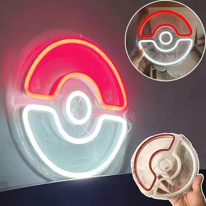 20x20cm Poke Ball Acrylic Led Light Luminous Neon Lights Creative Decorative Atmosphere for E-sports Room Background Wall Gifts