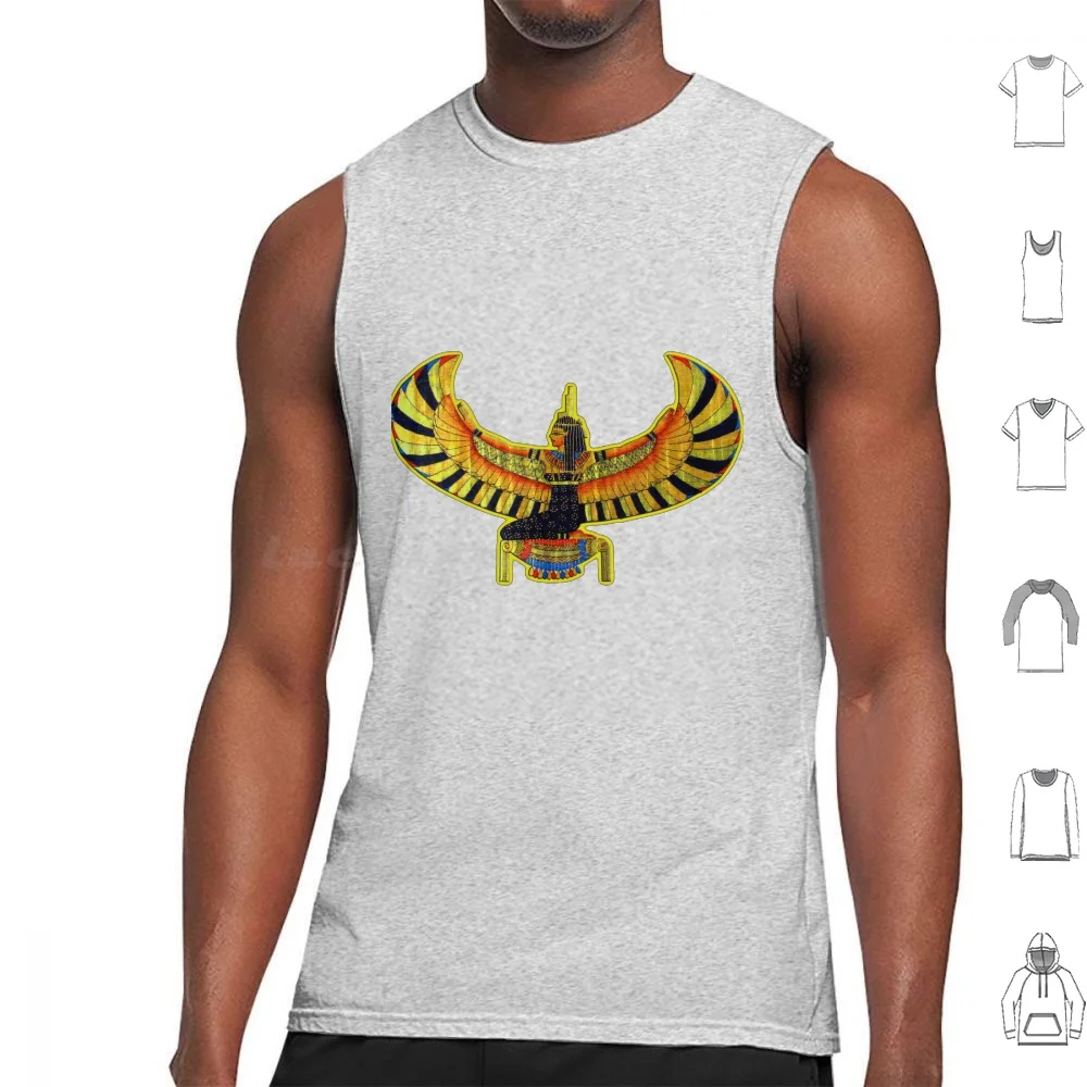 Goddess Tank Tops Print Cotton Egypt Egyptian Pharaoh Cleopatra Goddess Hawk Bird Blue Turquoise Africa African