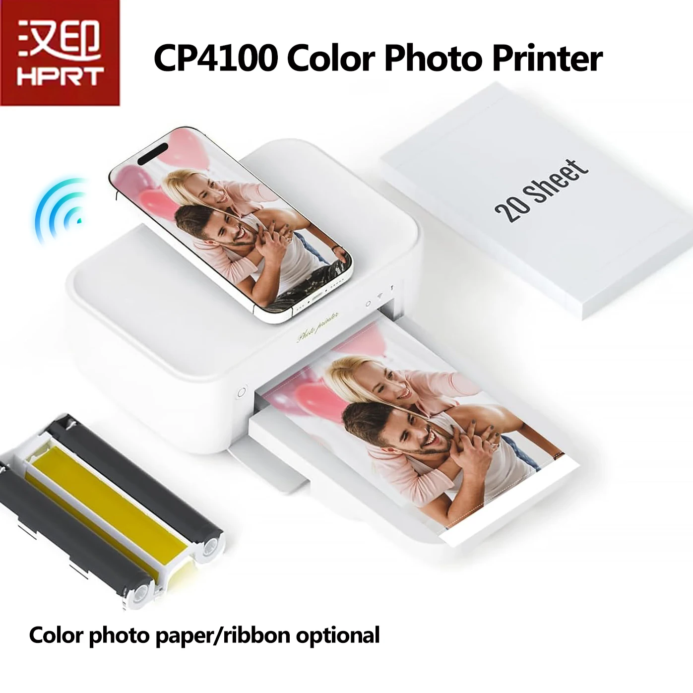 Impresora fotográfica a Color HPRT de 300DPI con impresión inalámbrica CP4100, sublimación térmica doméstica de escritorio o cinta de papel fotográfico de 4x6 pulgadas