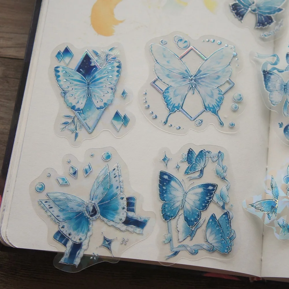 

10pcs Diamond Blue Ice Butterfly Style Paper Sticker Scrapbooking DIY Gift Decoration Tag
