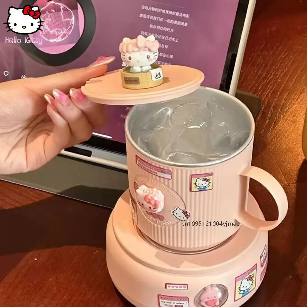 Urocza Podkładka Termostatyczna Sanrio Hello Kitty Kreskówka Zima Akademik Biuro Biały Kawa Automatyczna Podgrzewana Podkładka Pod Kubek Prezent dla Dziewczyny Śliczna
