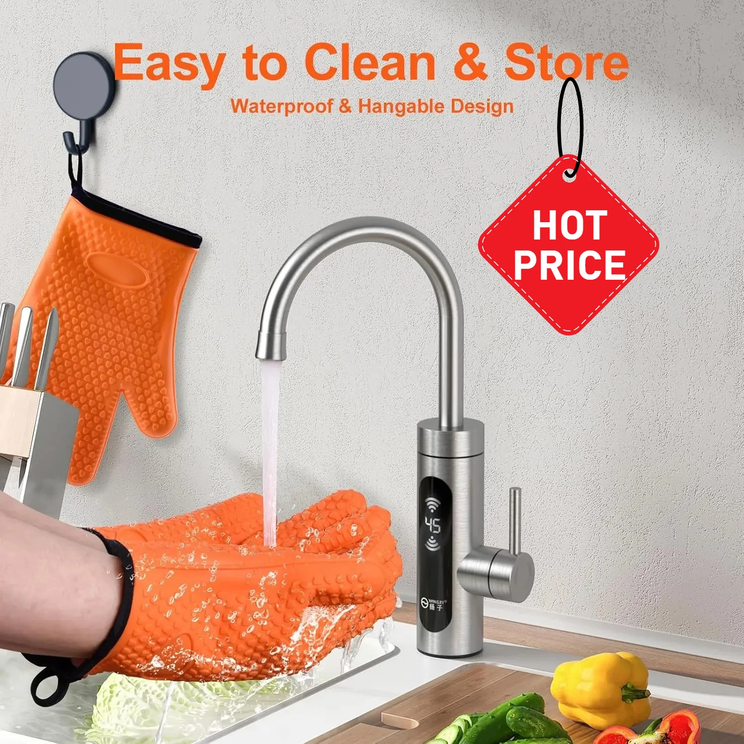

Waterproof & Hangable Design Silicone Smoker Oven Gloves, Non-Slip Heat Resident BBQ Grill Gloves with Fingers