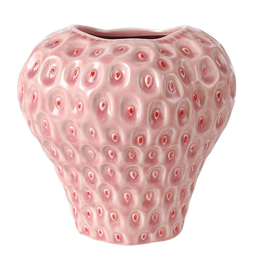 Strawberry Vase Ceramic Decorative Pink Flower Vase Strawberry Shaped Planter Pot for Office Homestay Party