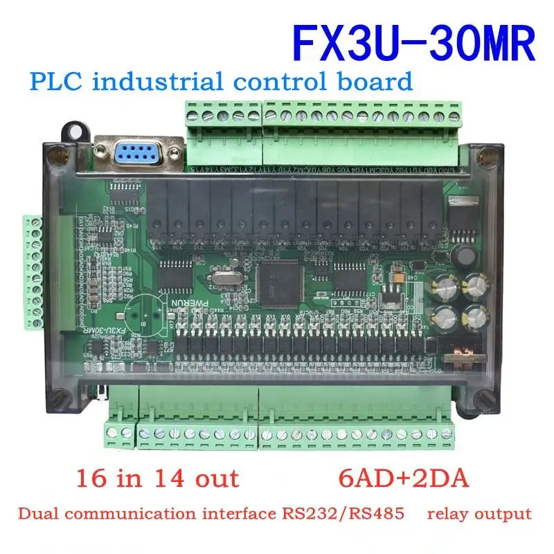 FX3U-30MR PLC ควบคุมอุตสาหกรรมบอร์ด 6AD 2DA พร้อม RTC RS485 RTU การสื่อสารอุตสาหกรรมควบคุมบอร์ด