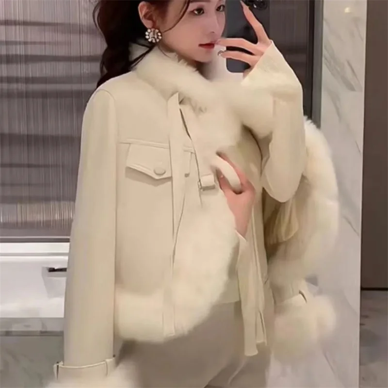 Retro Women Long Sleeves Faux Leather Outwear 2025 Lady Patchwork Fur Leather Jacket Autumn Winter Female Short PU Leather Coat