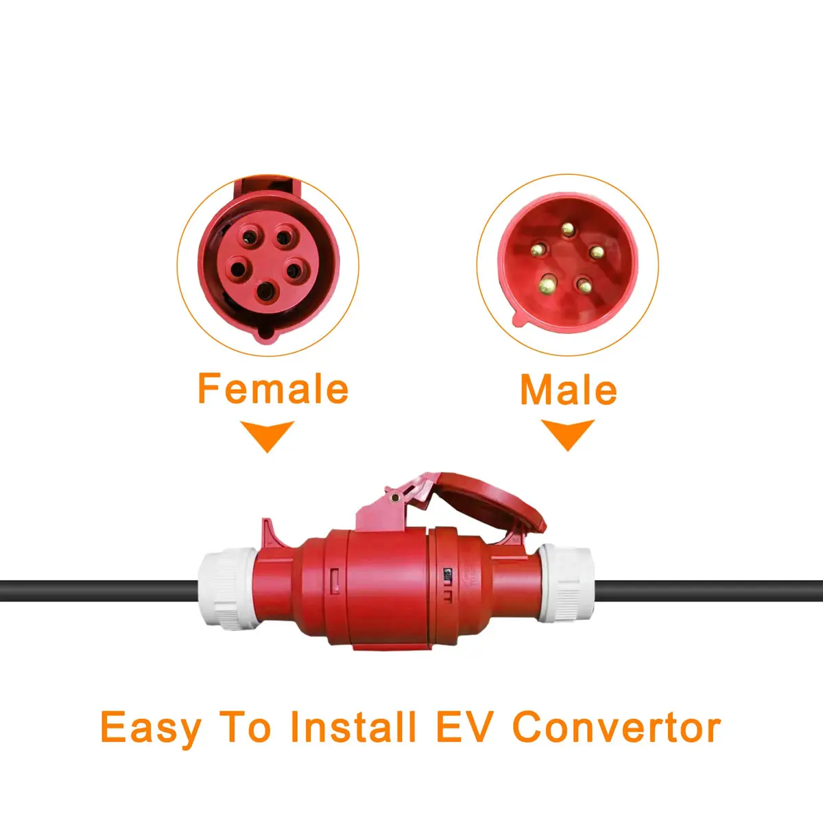 Female 3 Phase 16A 5G 2.5mm² Cable EV Red Charging Adapter For 11KW Car Electric Vehicle Charger