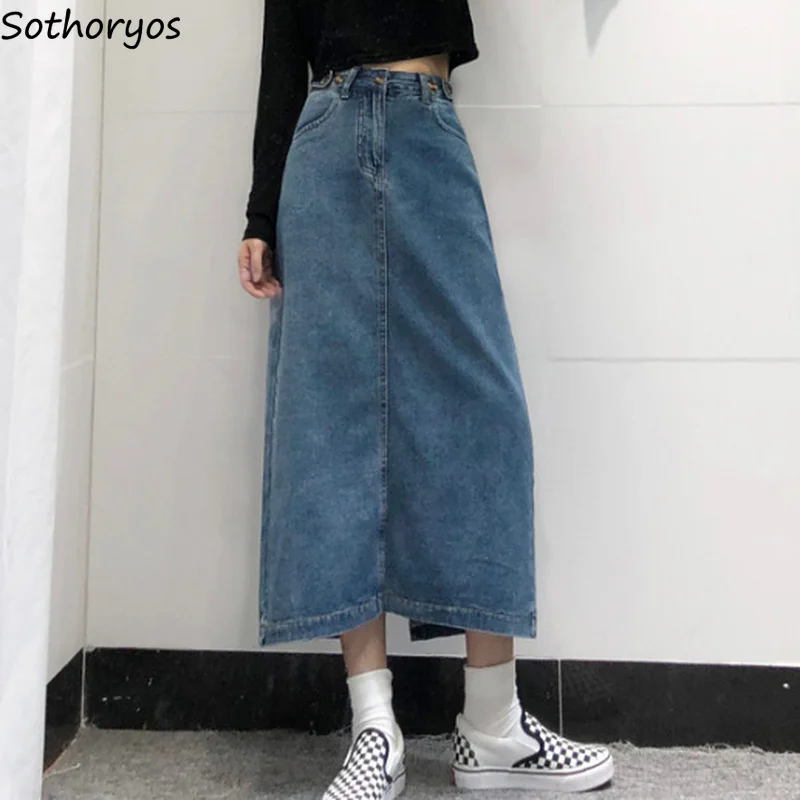 

Women Skirts Retro Ulzzang All-match Vintage Streetwear Chic Females Simple Spring High Waist Denim A-line Casual Newest Popular