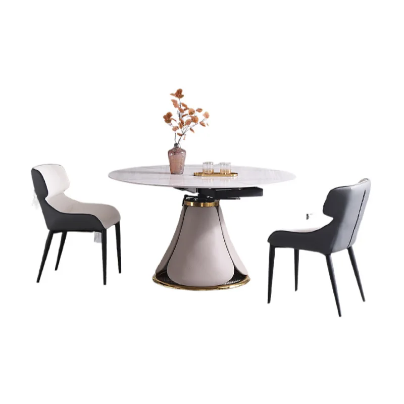 

light luxury retractable rotatable small apartment square and round dual-purpose table and chair combination