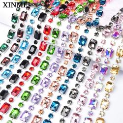 Colored Round Glass Crystal Metal Trimmings Bling Rectangle Rhinestone  Chain Ribbon Diy Apparel Hats Shoes Jewelry Accessories