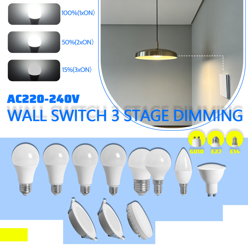  4-20PCS AC 220-240V Indoor 3 Way Dimmable LED Downlight Bulbs Warm White Flicker-Free Spot Lamps, E14 E27 GU10 GX53 