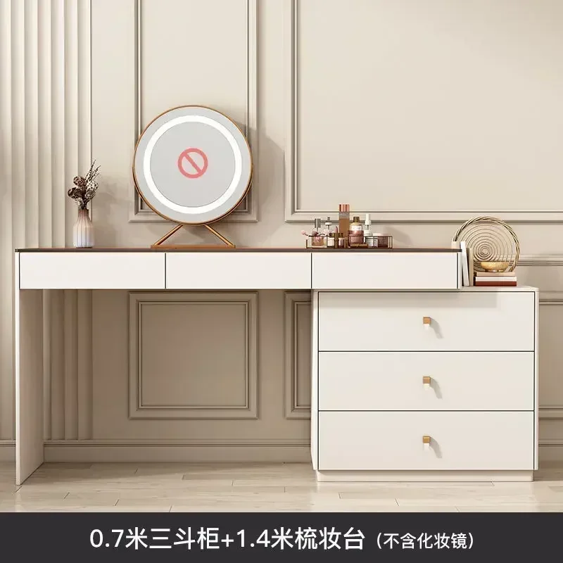 Meja Rias Modern dengan Cermin Menyala LED, Meja Rias Sudut Mewah 6 Laci, dan Rak Meja Rias Penyimpanan Besar