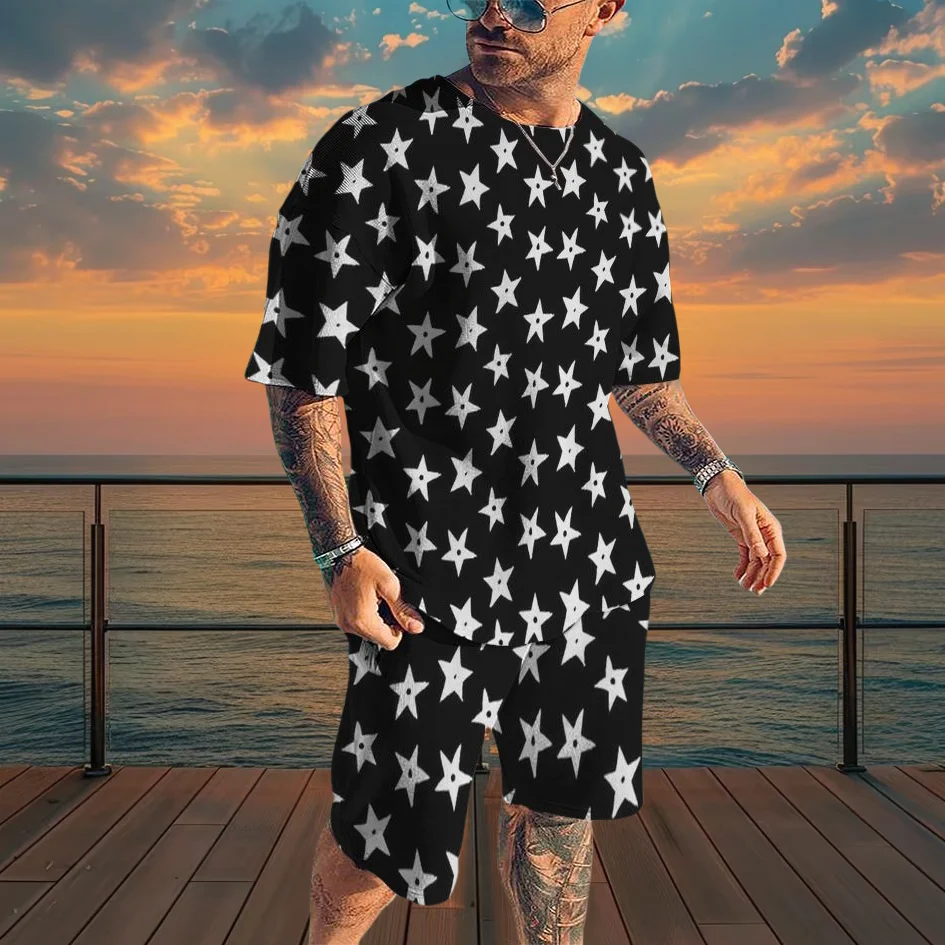 

Летняя горячая распродажа, черно-белые мужские уличные шорты с короткими рукавами, повседневный удобный простой модный спортивный комплект из двух предметов