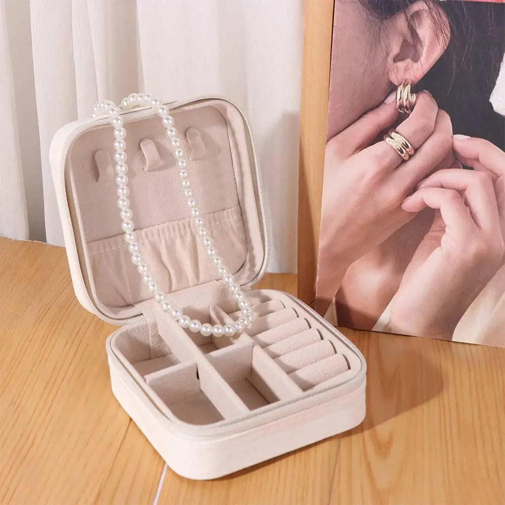 قلادة خاتم المخملية صندوق مجوهرات علبة التعبئة والتغليف مربع سستة مجوهرات حقيبة للتخزين عرض الأقراط المحمولة حامل مُنظِم