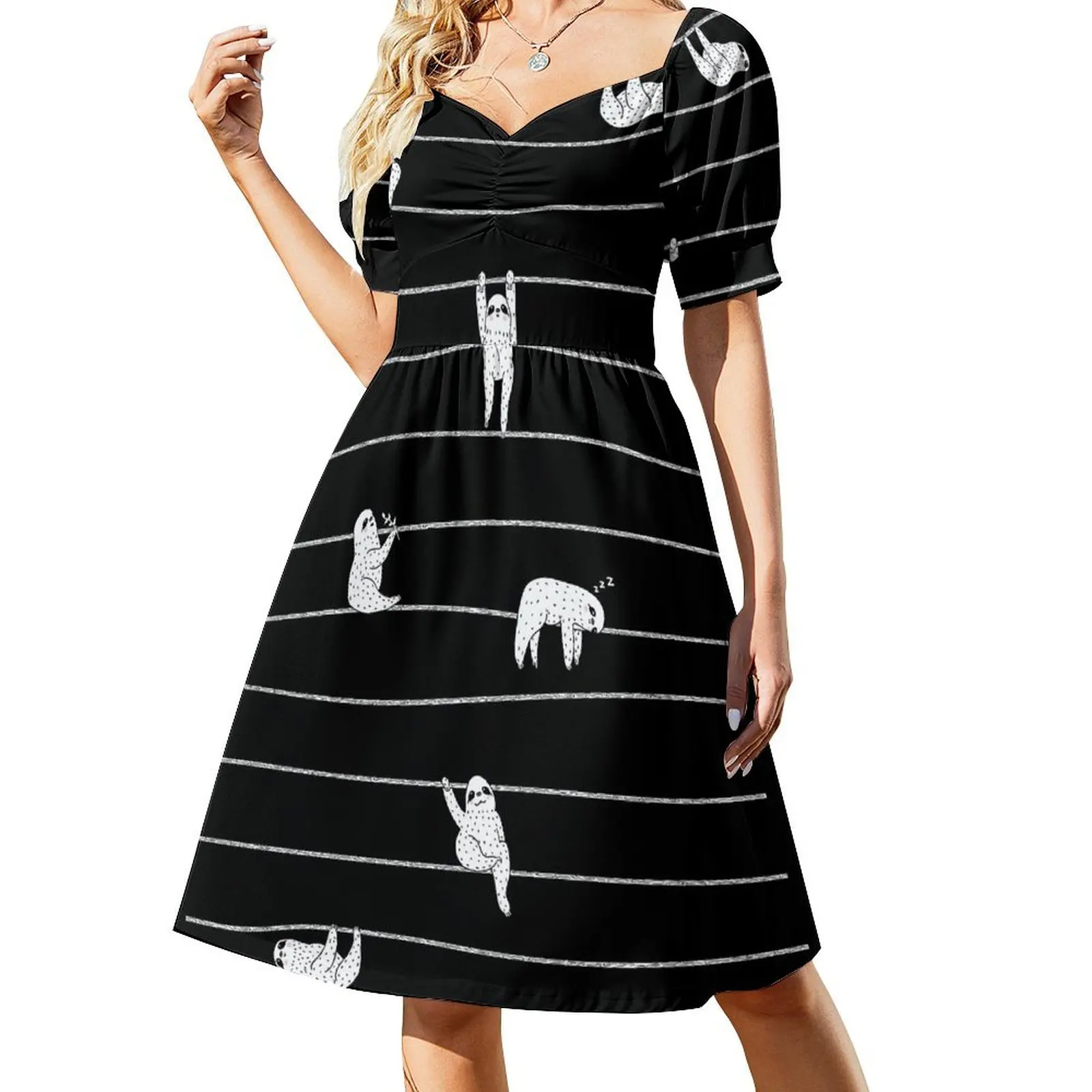 

Sloth Stripe Short Sleeved Dress summer dress womens 2025 clothes for women Long dress bandage