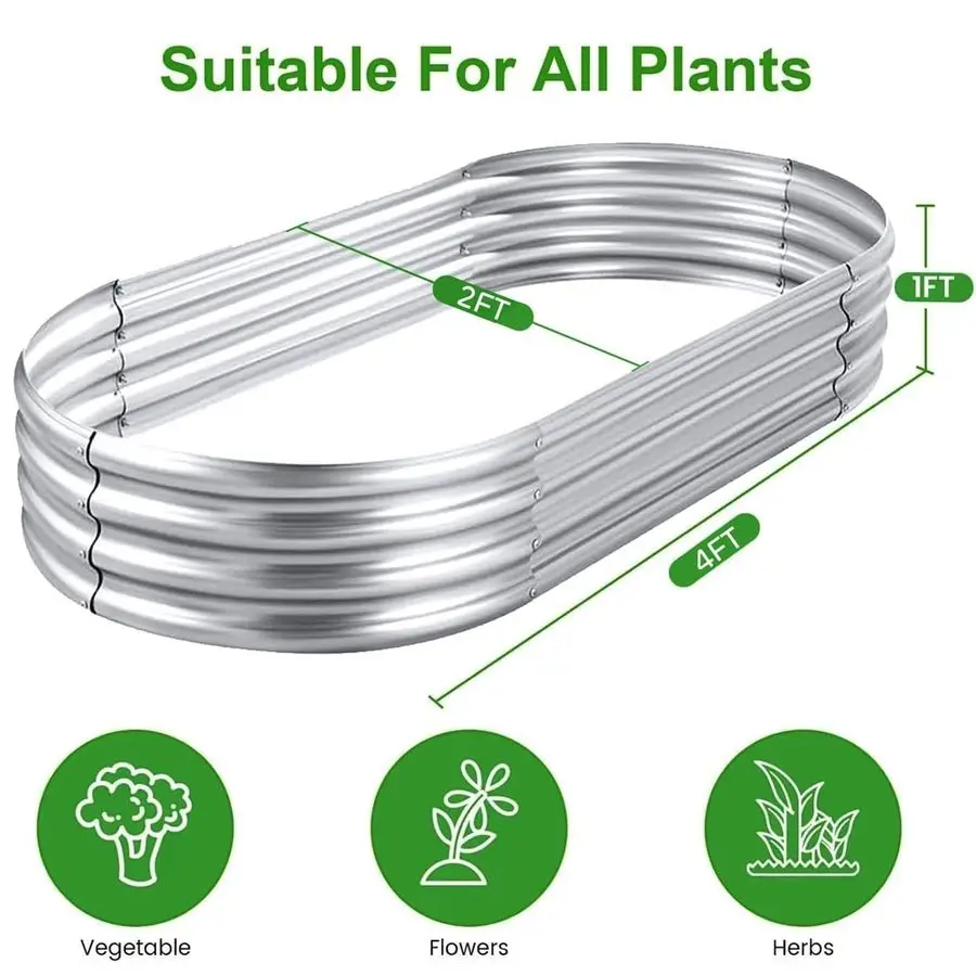 

Комплект из 2 оцинкованных овальных приподнятых грядок 4x2x1 фута, большие металлические ящики для растений, прочные и долговечные, для сада и улицы