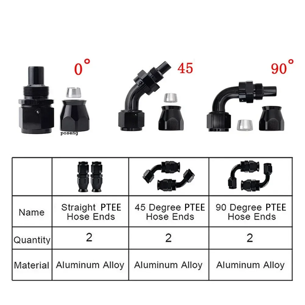 دائم AN4 AN6 AN10 10FT الألومنيوم النايلون مضفر PTFE خط الوقود مع 6 قطعة تركيبات خرطوم عدة للسيارات الأسود TF-1054