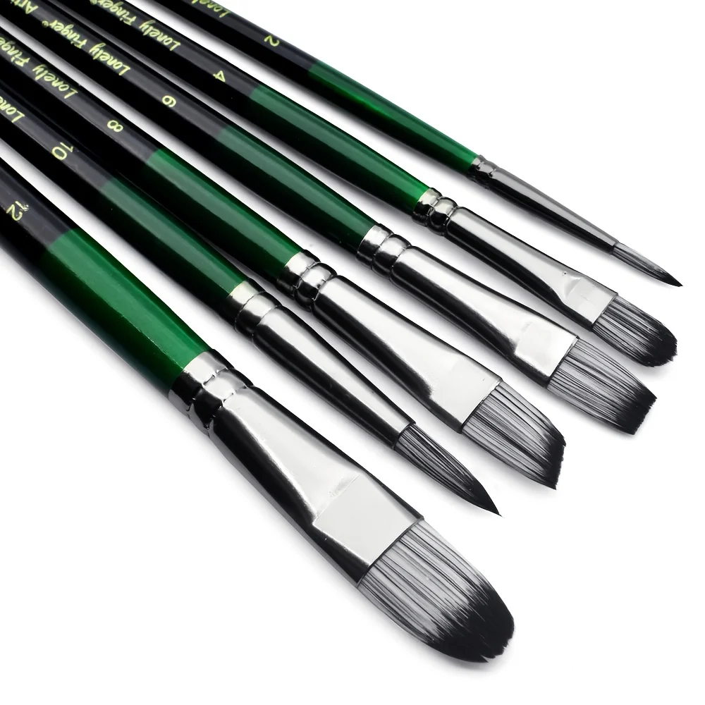 Acrylic Paint Brushes, 6Pcs Nylon Hair Paint Brush Set for All Purpose Oil Watercolor Painting Artist Professional Kits