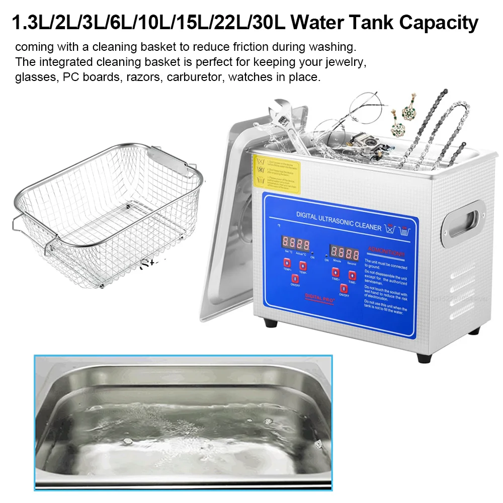 Ultrasonic Cleaner with Heater Ultrasound Cleaning Machine for Jewelry Glasses Lab Tools Metal Carburetor Auto Part Engine Parts