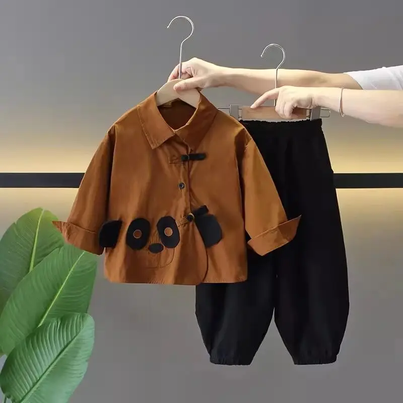 

Boys' autumn outfit fashionable new style children's baby long sleeved shirt+pants 2-piece set