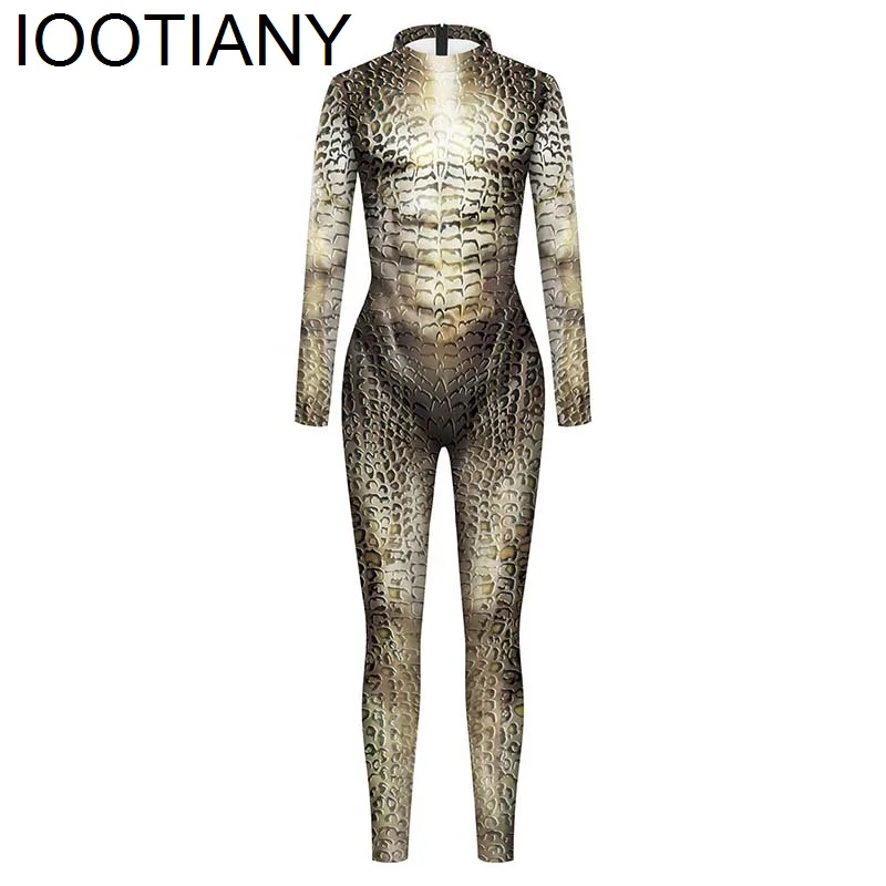 Iootiany Women Men Animal Snake Skin Pattern 3d Print Sexy Jumpsuit Cosplay Costumes Skinny Party Bodysuit Monos Mujer