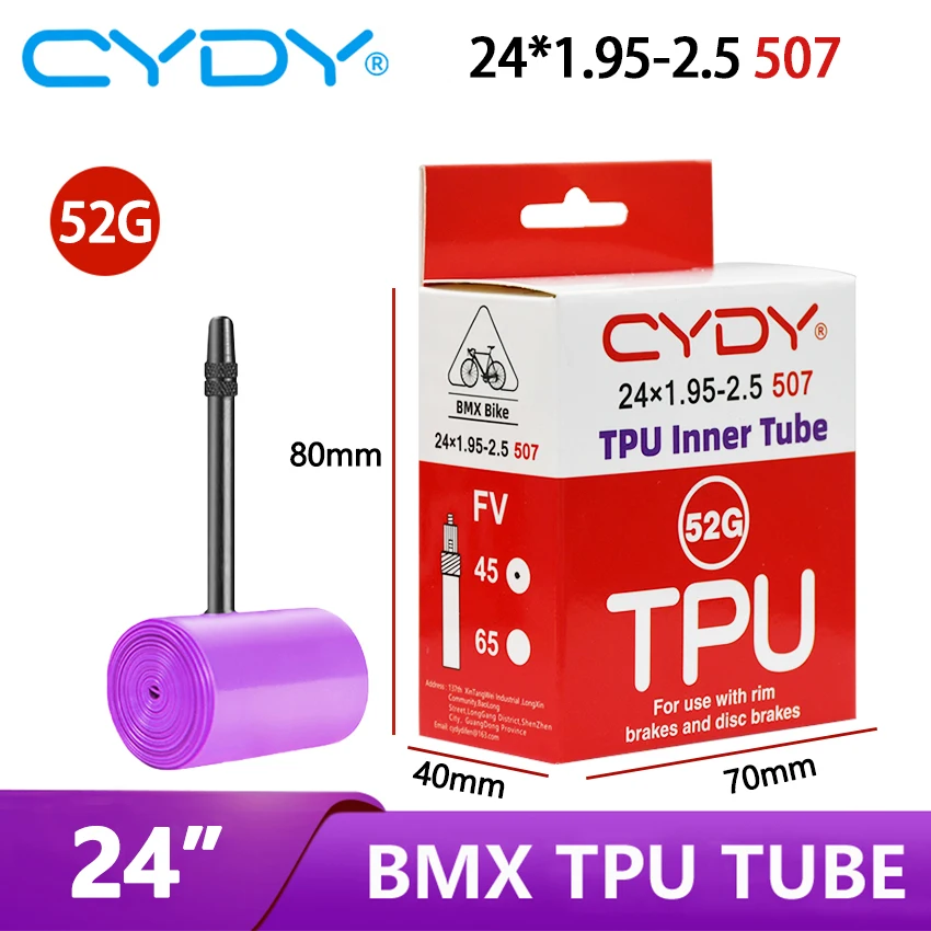 CYDY Велосипедная камера из ТПУ 24 дюйма 507 24x1,95 2,0 2,125 2,25 2,35 2,4 2,5-дюймовый клапан 45 мм BMX Велосипедная шина Pneu Велосипедная шина