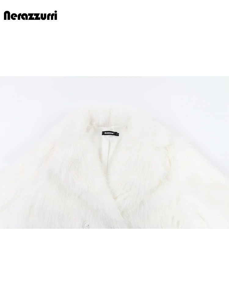 Nerazzurri Winter Long Oversized White Thick Warm Soft Fluffy Faux Fur Coat Women Double Breasted Loose Casual Korean Fashion