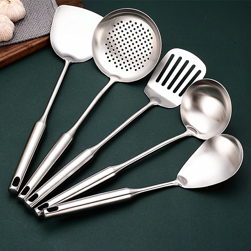 

Long Handle Cooking Spatula Rice Spoon Stainless Steel Cookware Set Home Colander Pasta Tool Frying Shovel Kitchen Accessories