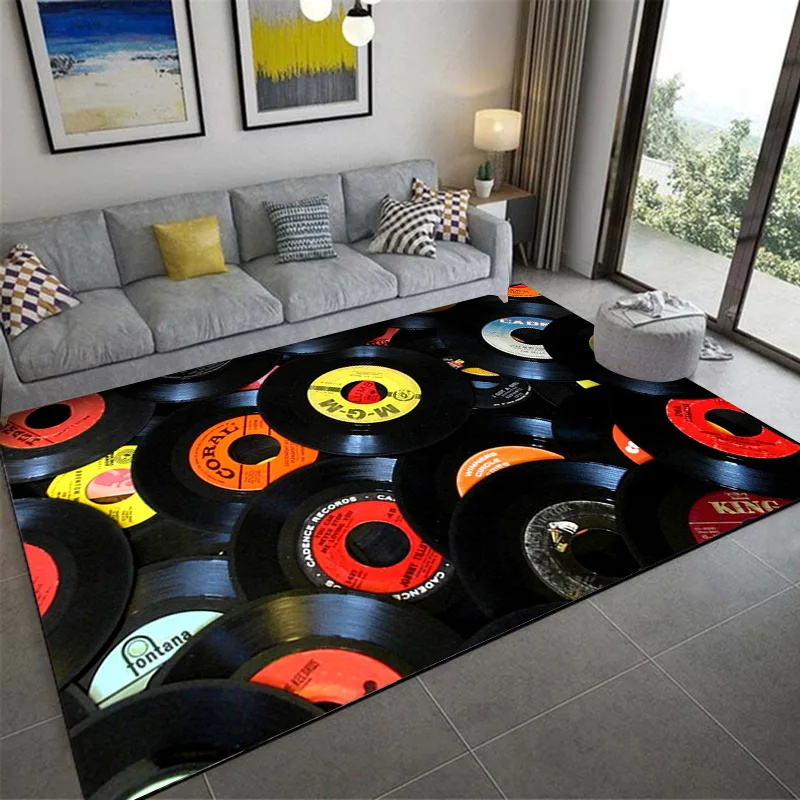 VIKAMA 3D-Vinyl-CD-Teppich, rutschfest, für Wohnzimmer, Schlafzimmer, Nachttisch, Decke, Vintage-Heimdekoration, Sofa, Teetisch, vollständige Bodenmatte