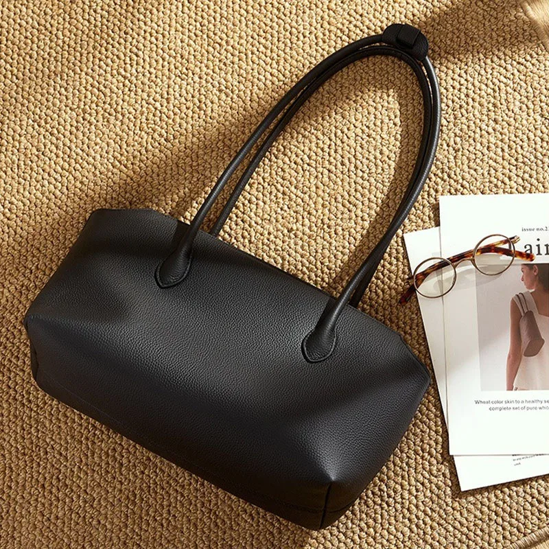 2024 New In Shoulder Bag Genuine Leather Soft Cowhdie Women Bucket Bag French Style ady Large Tote Bag Luxury Thick Cowhidel Bag