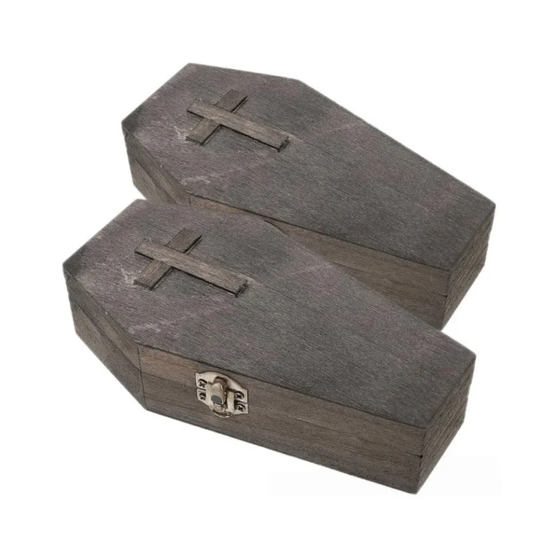 Halloween Mini Wooden Coffin Box With Cross Decor Lockable Storage Box Horror Haunted House Escape Room Party Prop Ornament Gift