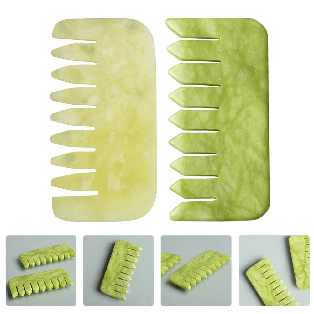 

2 Pcs Head Acupoint Massage Combs Jade Hair Tool Hairstyling Natural Anti-hair Loss