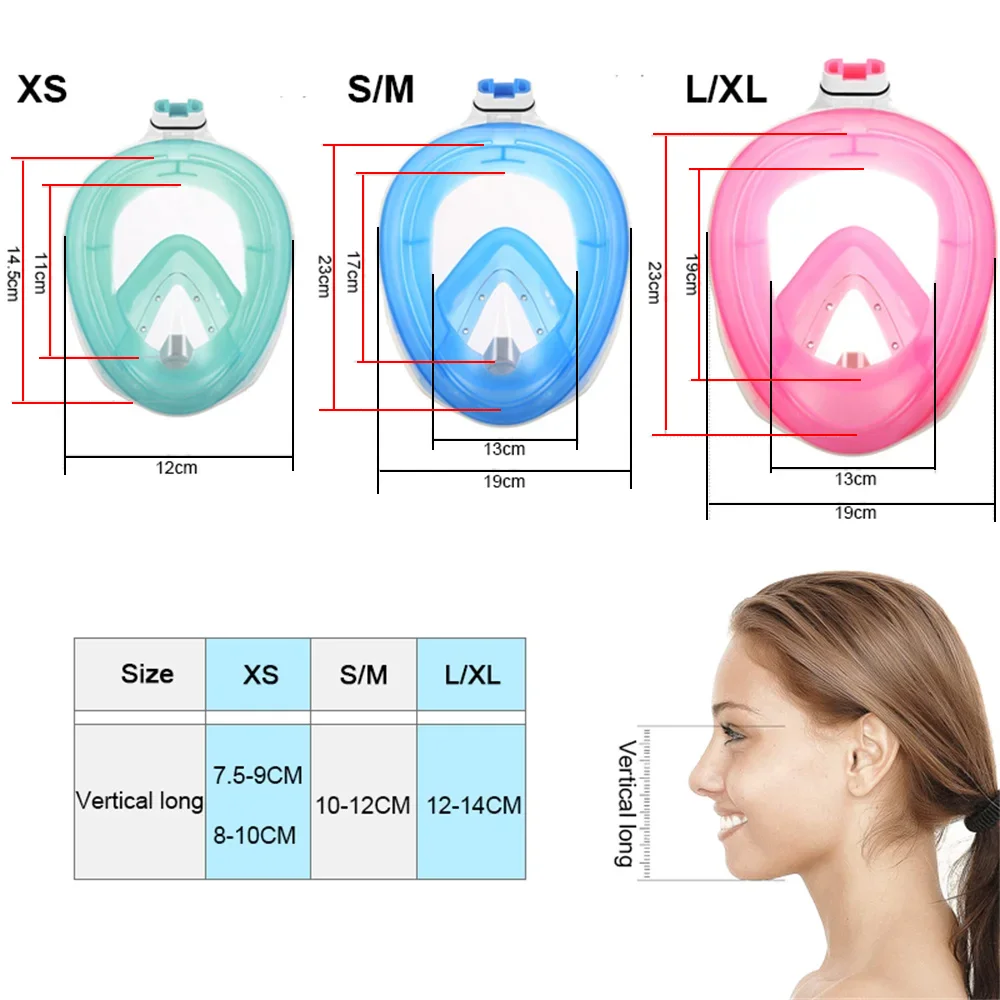 Máscara de natación de cara completa para niños y adultos, respirador de buceo, antiniebla, respiración segura