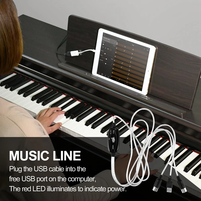 Conversor de cabo MIDI IN-OUT USB superior PC para cabo adaptador de teclado de música