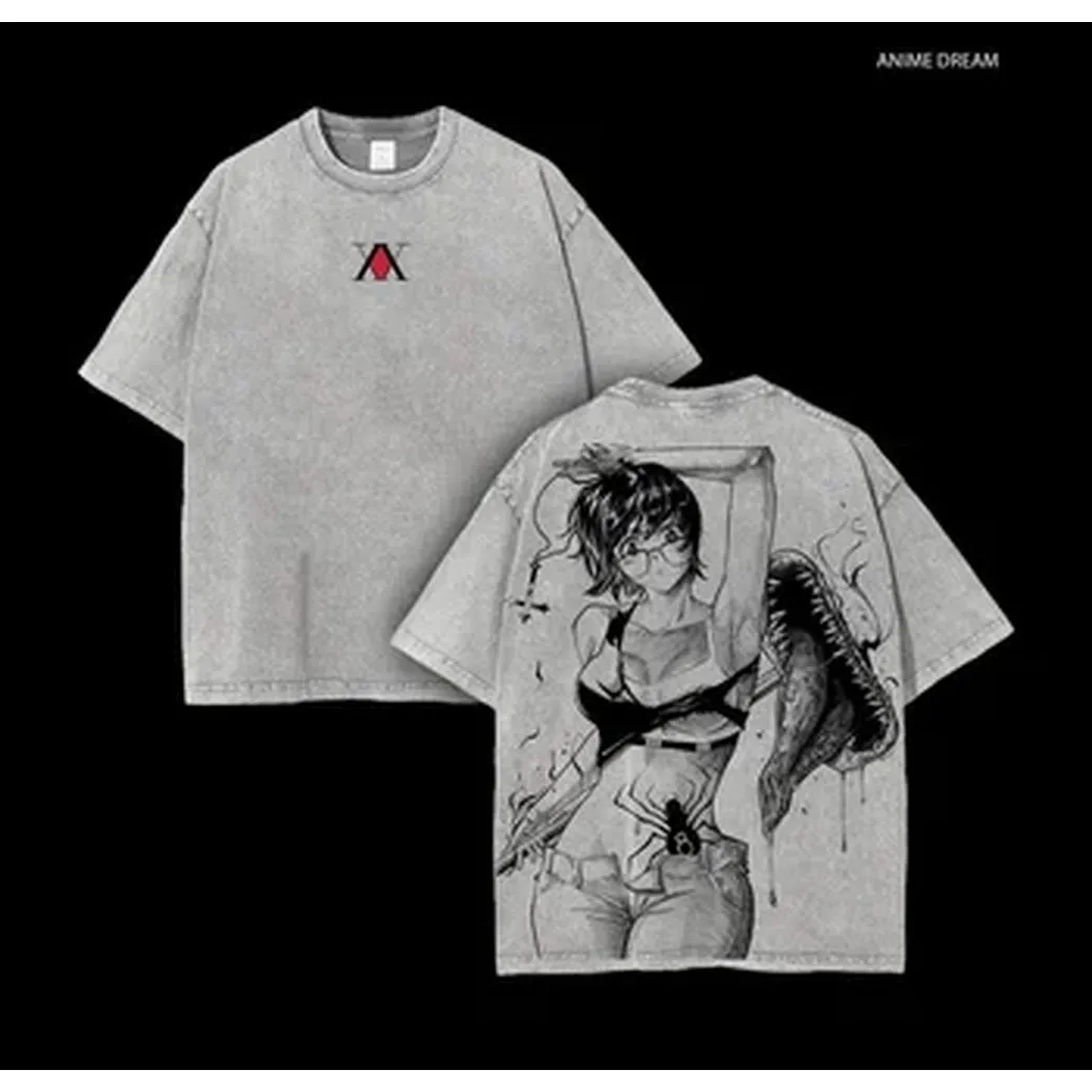 HUNTER×HUNTER Manga Printed T Shirt Shizuku Anime Vintage Washed T-shirt Oversized Pure Cotton Streetwear Men Women Clothing
