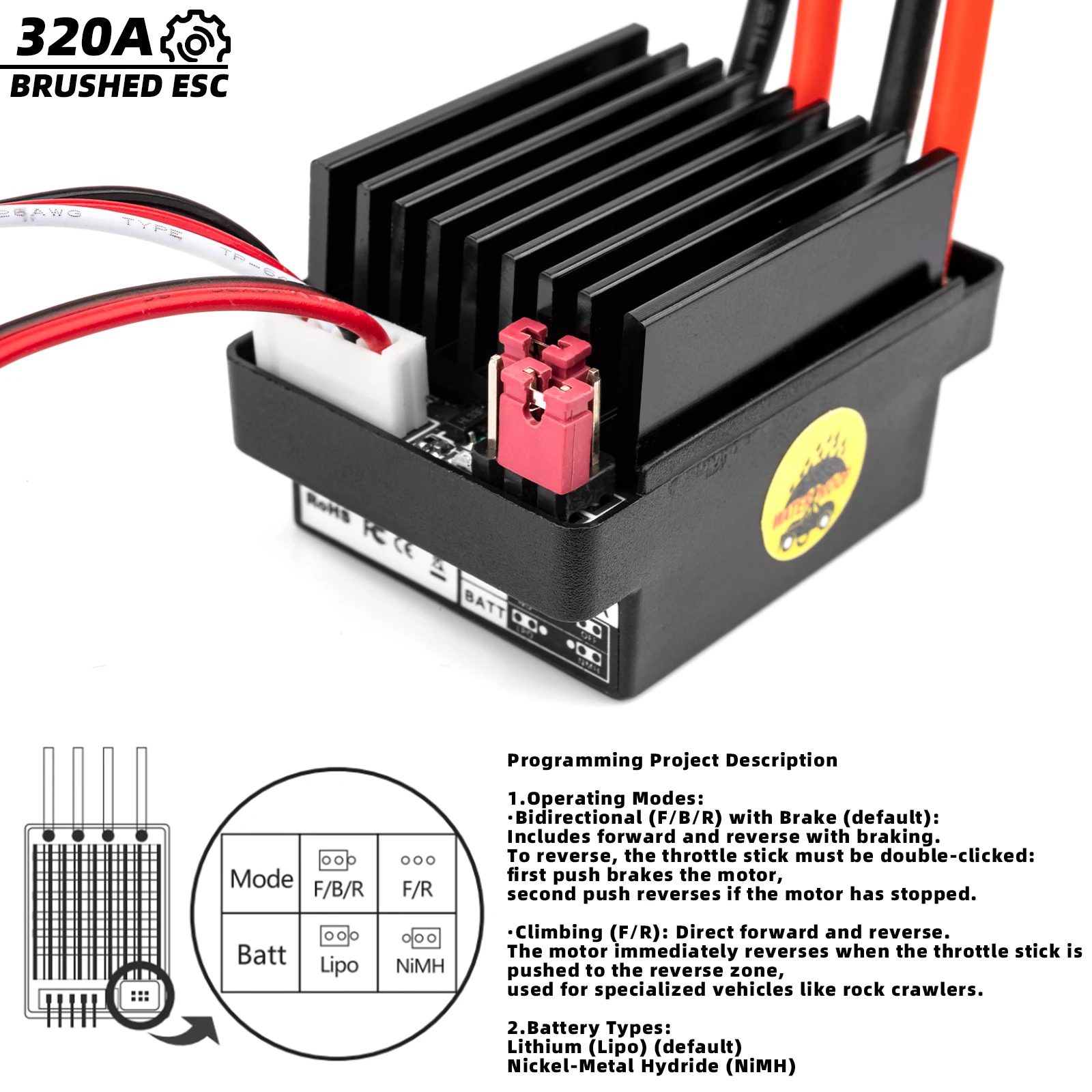 RC 550 Bürstenmotor 12T-55T ESC 320A Geschwindigkeit ​ ​ Steuerkombinationsset Climb Drift Racing Wasserdicht für 1/10 RC Crawler Auto/Boot – Detail 11