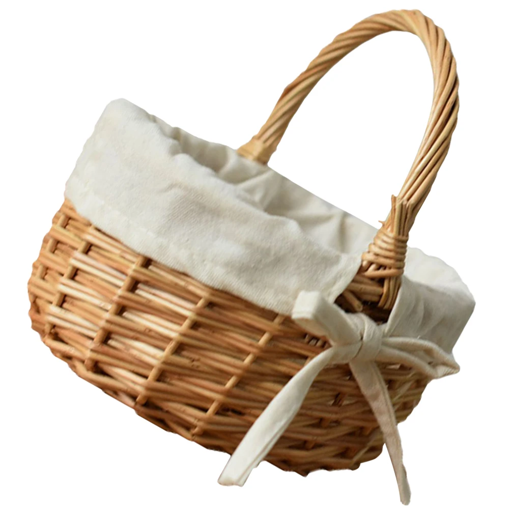 

Wicker Storage Basket 20x17cm H made Rattan Picnic Basket Kids Fruits Vegetable Shopping Lined Cloth Bedroom Closet