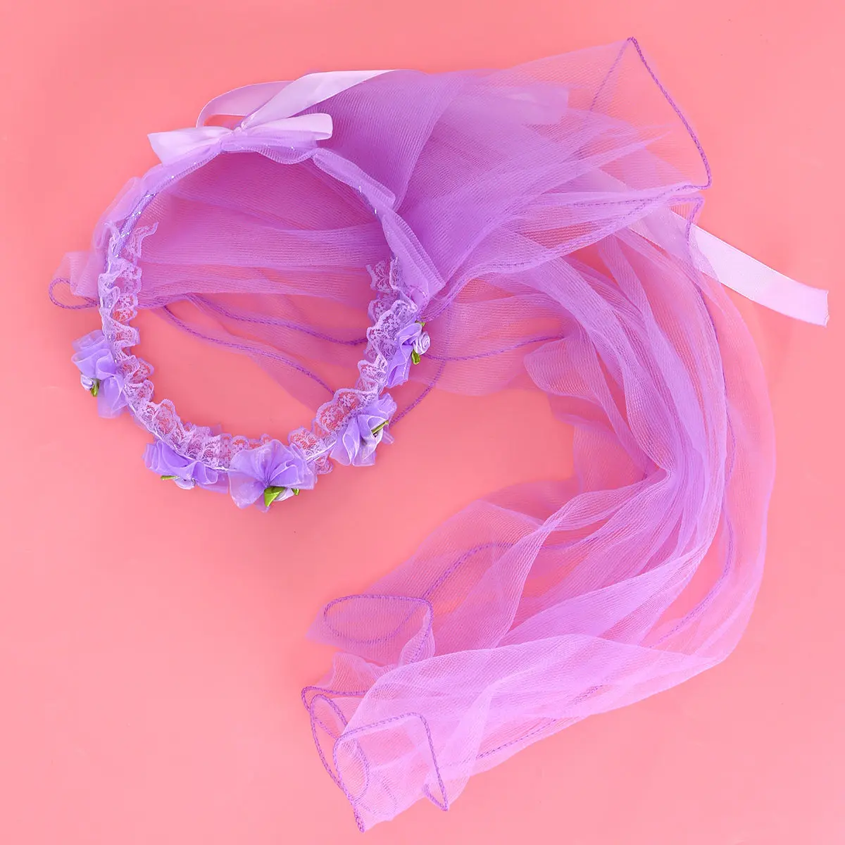 

Floral Wreath Wedding Veil for Kids Girl Double Layer Lace Tulle Long Veil Ideal for First Communion Ball and Photography