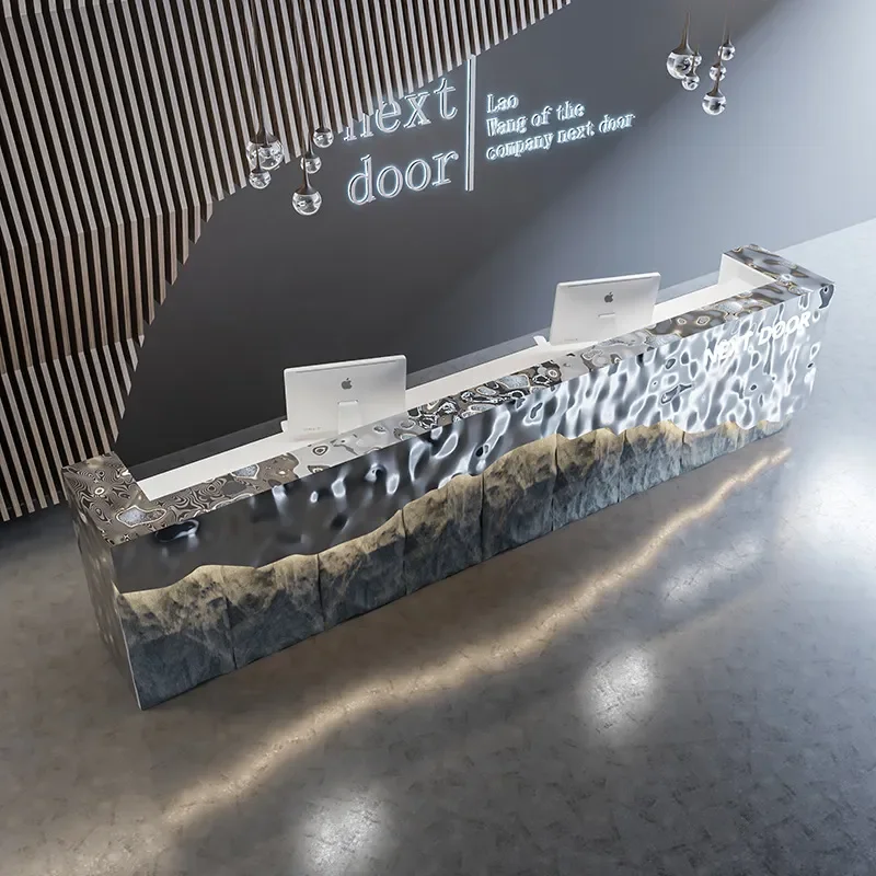 Industrial‑Style Stainless‑Steel Checkout Counter, Multifunctional Reception Desk for Restaurant Bar & Company Front‑Desk Furnit