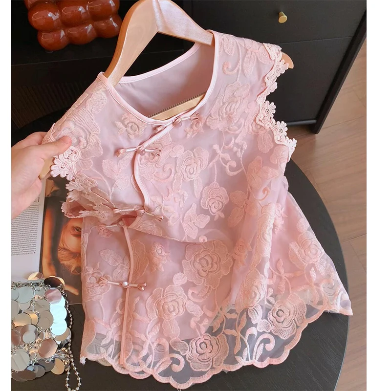 

Новый китайский жилет Sle Svel с вышивкой Me, женский летний жилет 202, топ на пуговицах в стиле ретро, круглый, чистый цвет